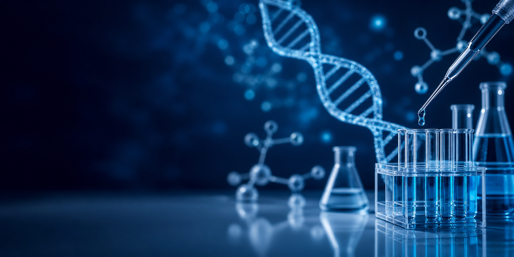 Biotechnology laboratory with DNA and diagnostic glassware